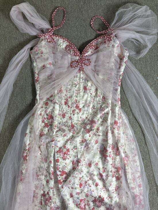 Lace Made Dresses & Skirts - Lace Made Floral Corset Dress NWT Size XL Pink Rose Tulle Coquette Cottagecore